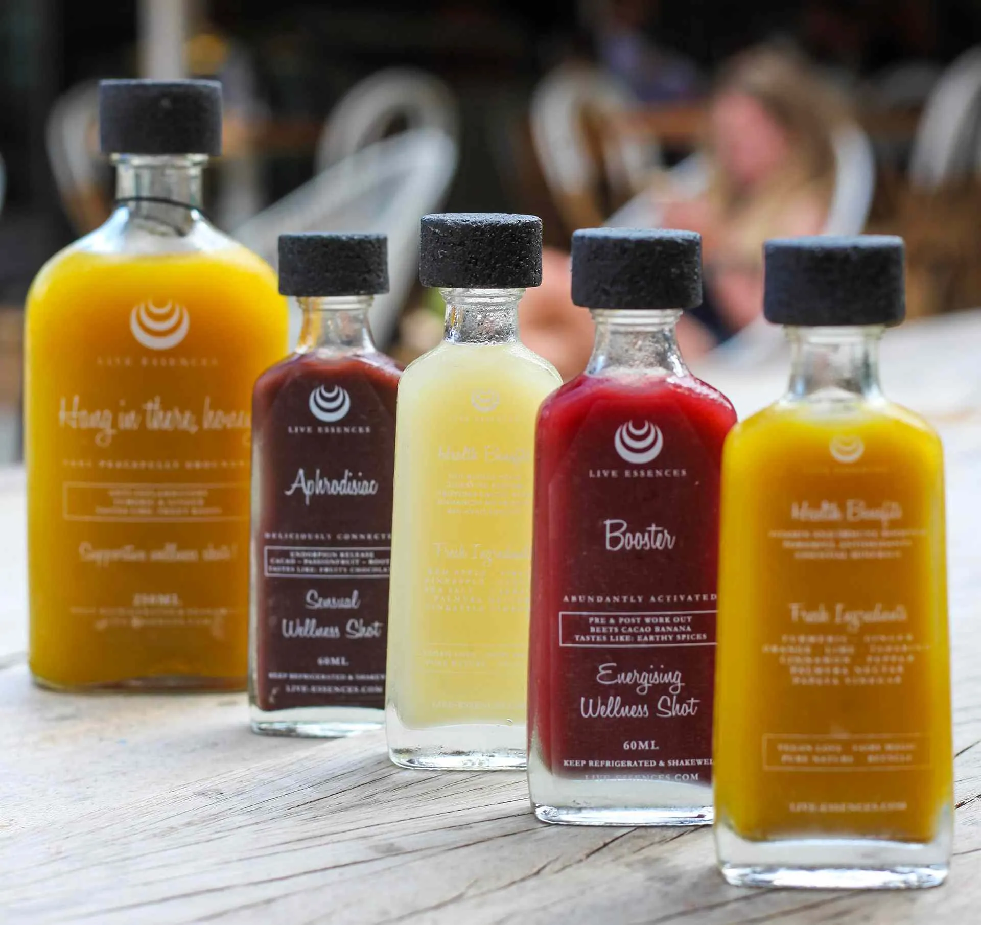 Live Essences complete offer of wellness shot drinks.